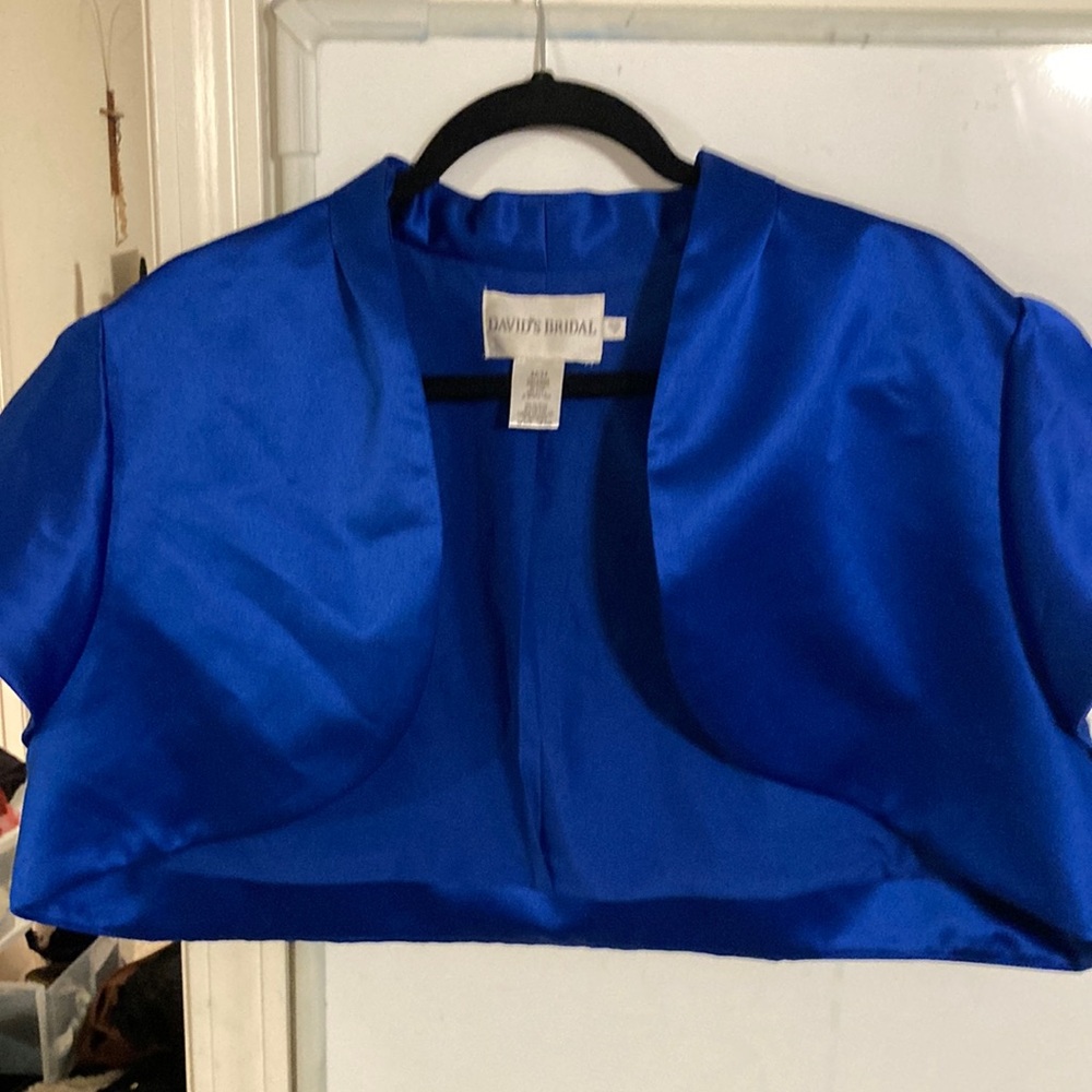 David's Bridal Blue Satin Bolero Jacket